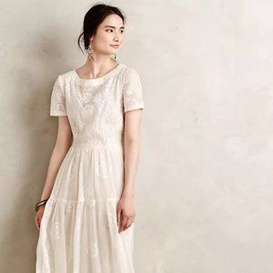 Anthropologie Payal Pratap Lera White Embroidered Maxi Dress